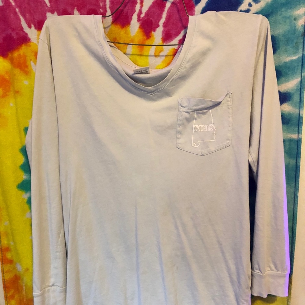 Light blue long sleeve shirt with white details